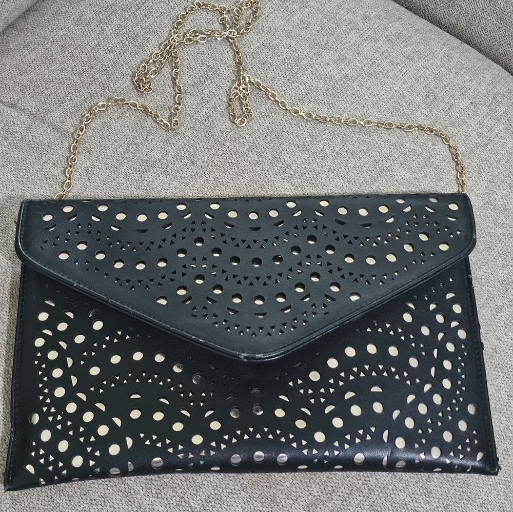 Urban Expressions Black and Gold Cutout Clutch